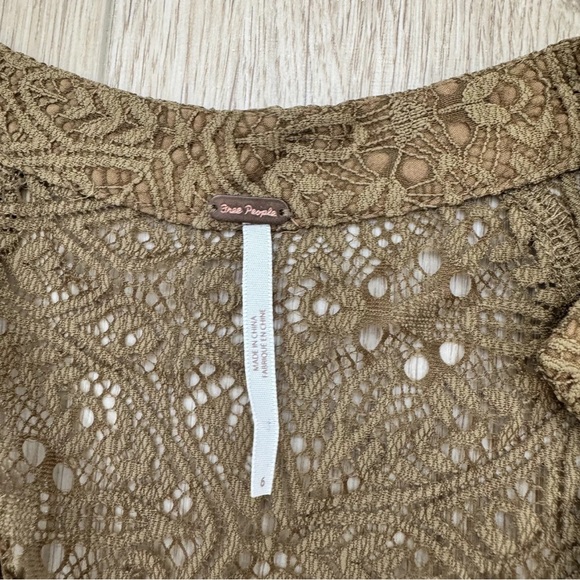 Sexy! Free People Uptown Dress Bronze Lace Long Sleeve Deep V Neck Mini - Picture 6 of 8